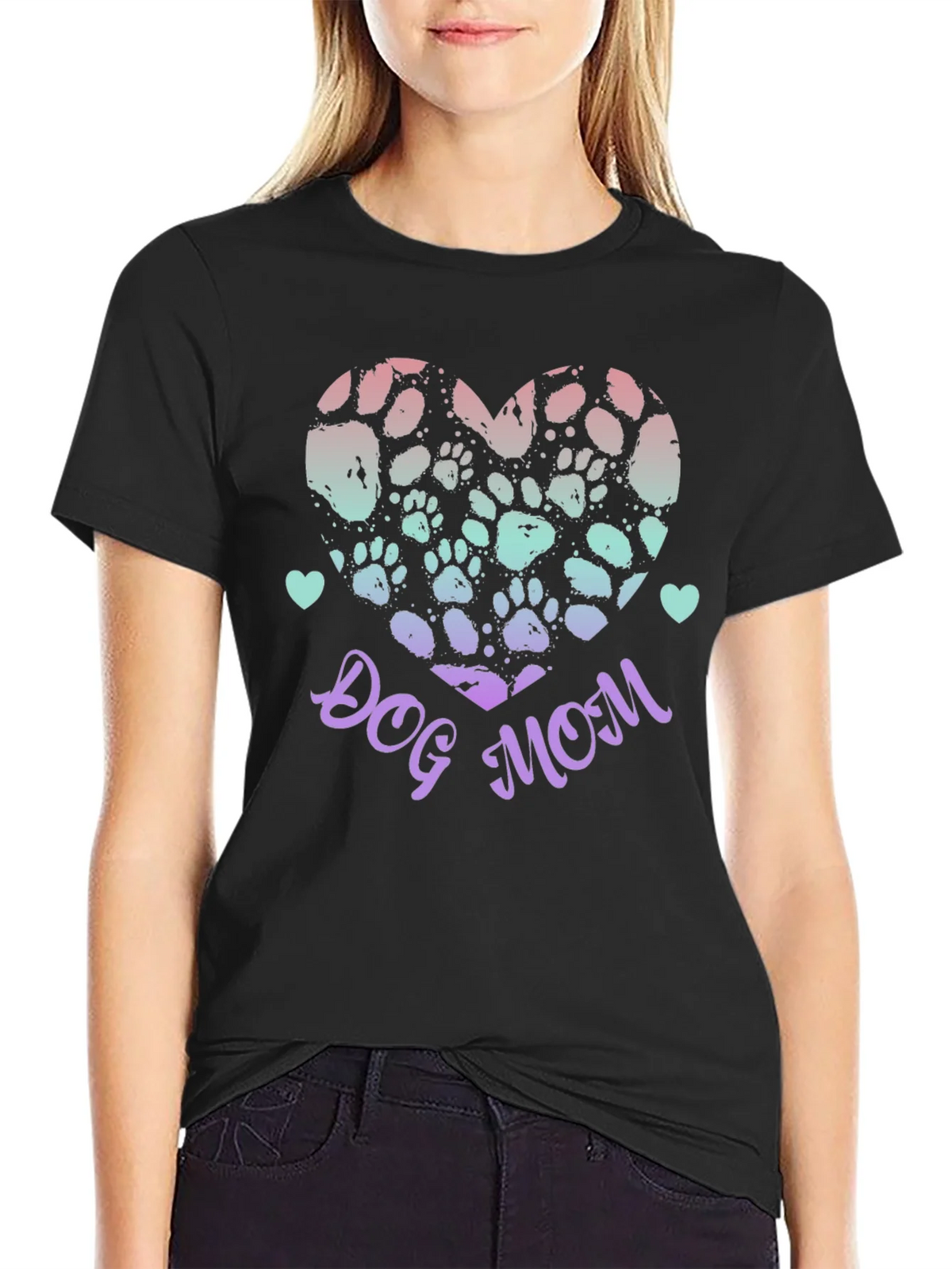 Dog Mom Paw Print Heart Graphic Tee - Black product image 5