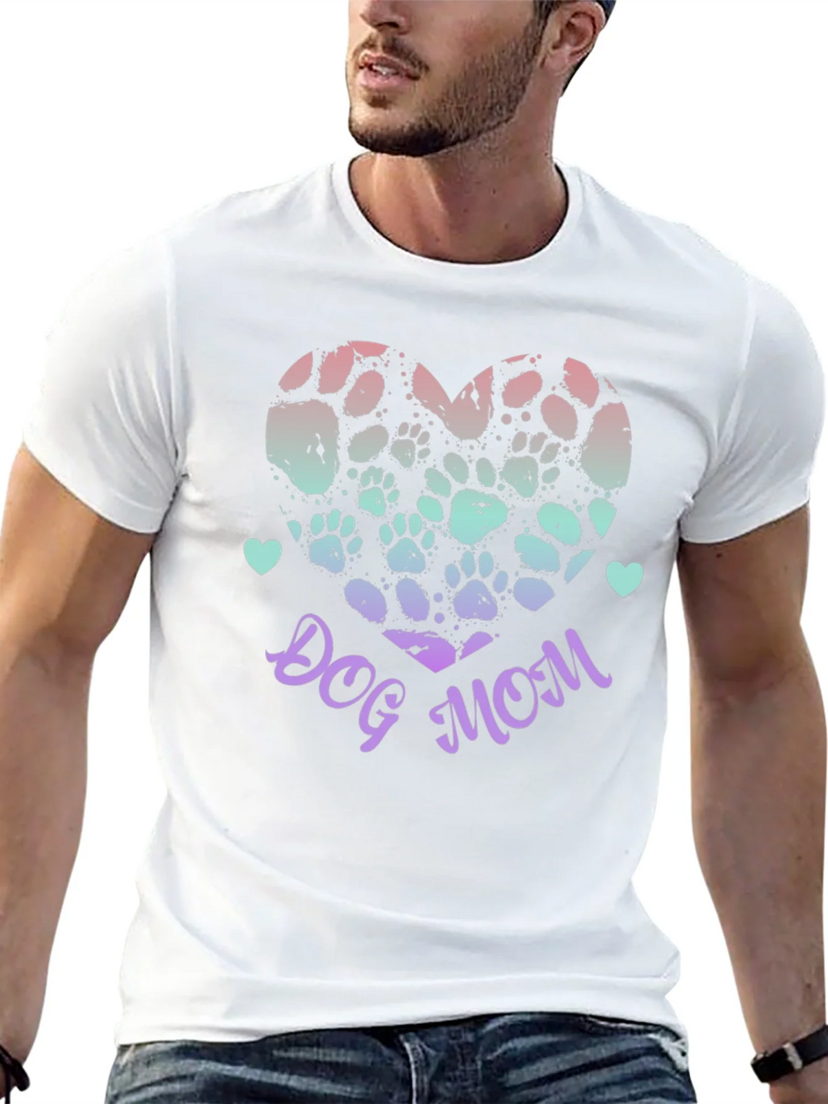 Dog Mom Paw Print Heart Graphic Tee - Black product image 4