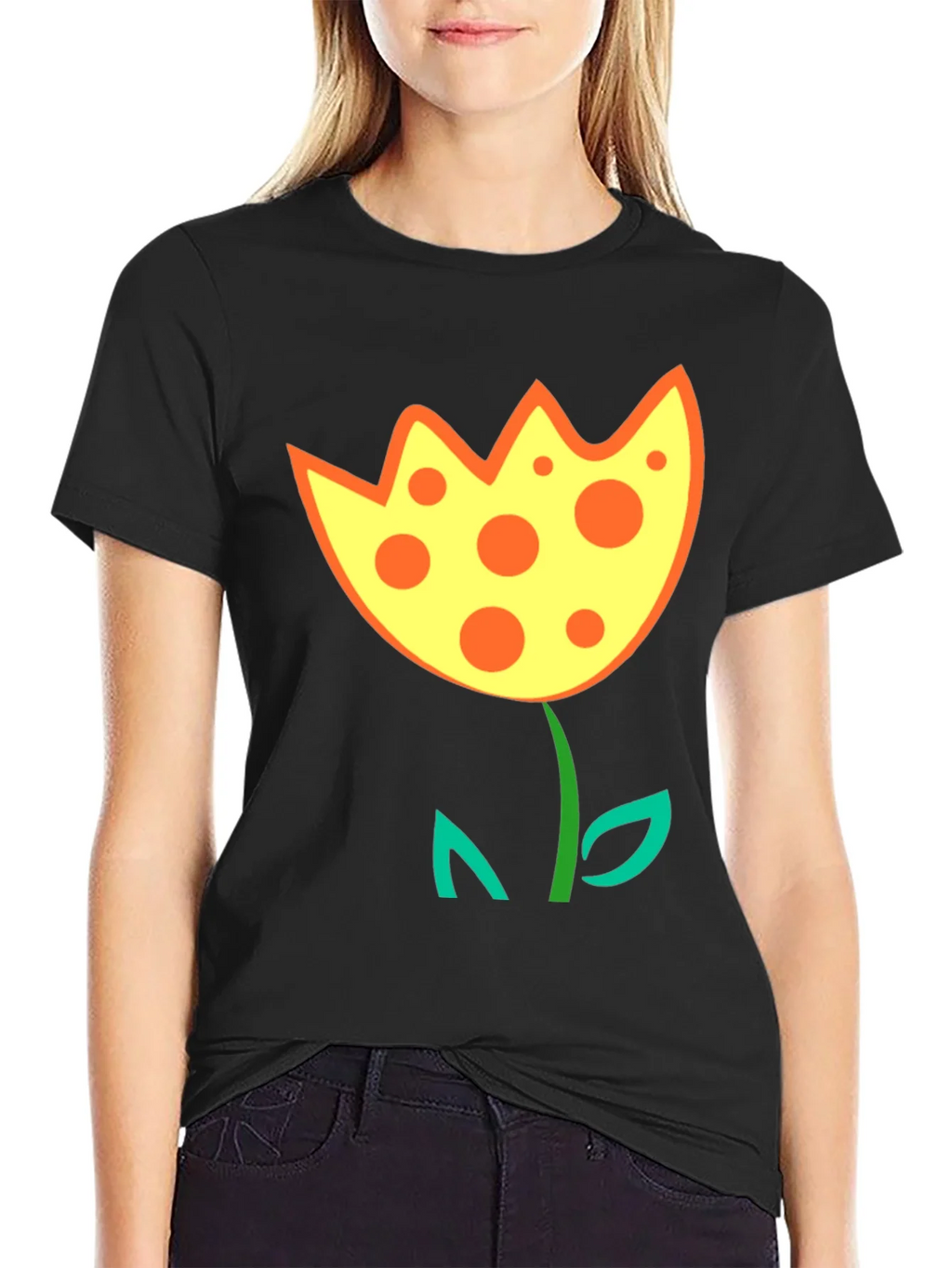 Funky Flower Graphic T-Shirt - Black Cotton Tee product image 5