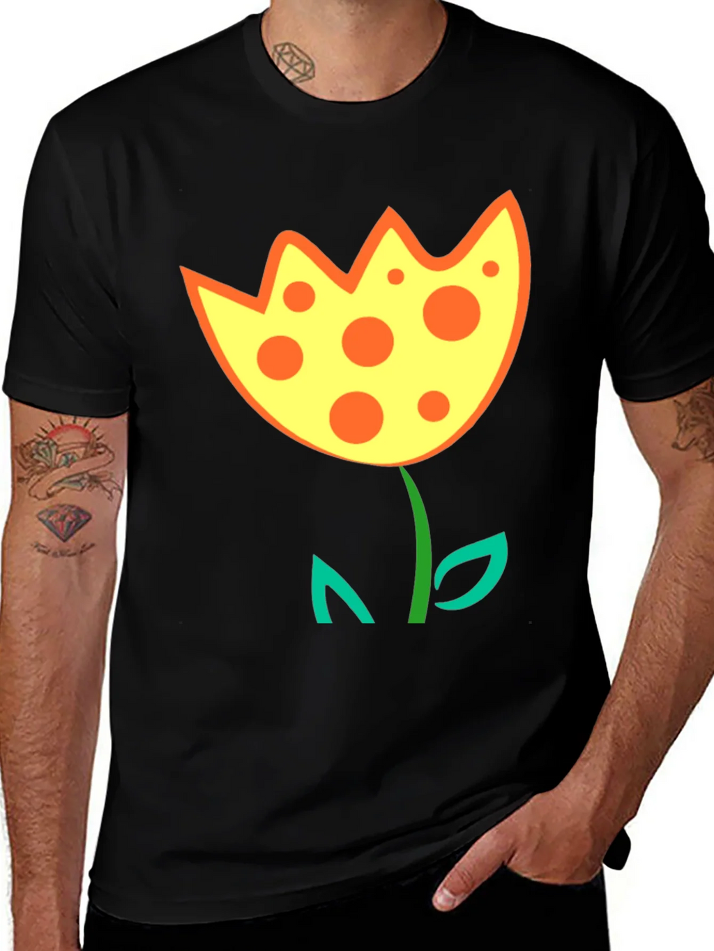 Funky Flower Graphic T-Shirt - Black Cotton Tee product image 1