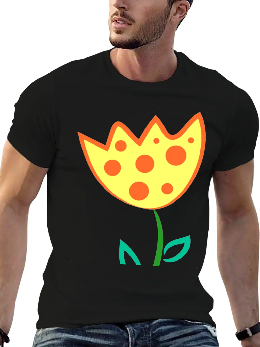 Funky Flower Graphic T-Shirt - Black Cotton Tee product image 9