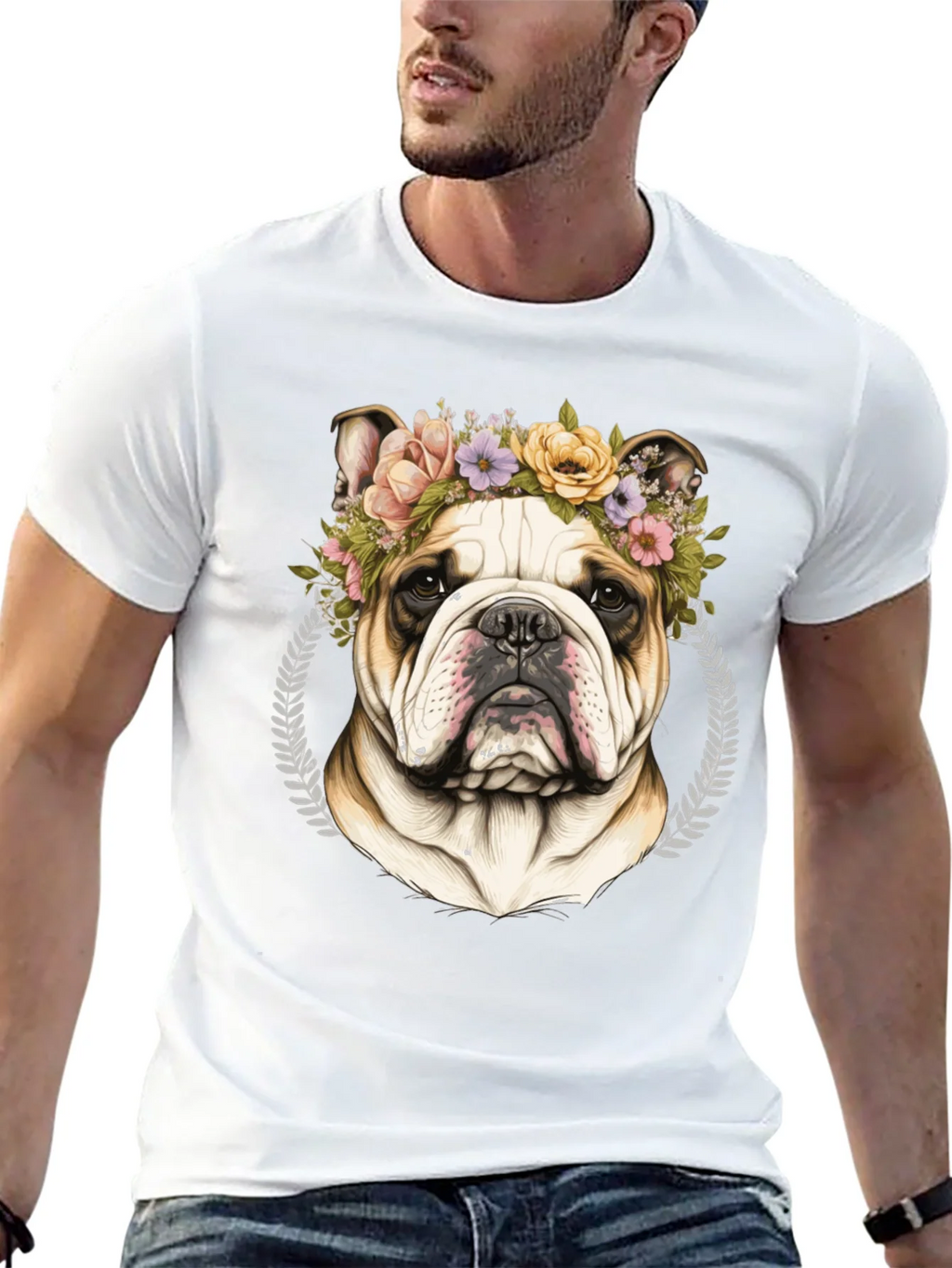 Bulldog Floral Crown Graphic Tee product image 4