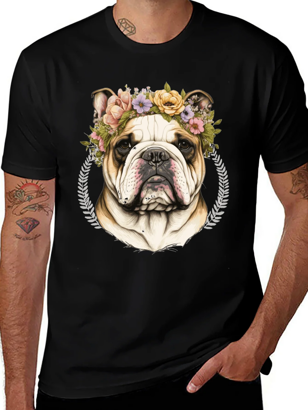 Bulldog Floral Crown Graphic Tee product image 1