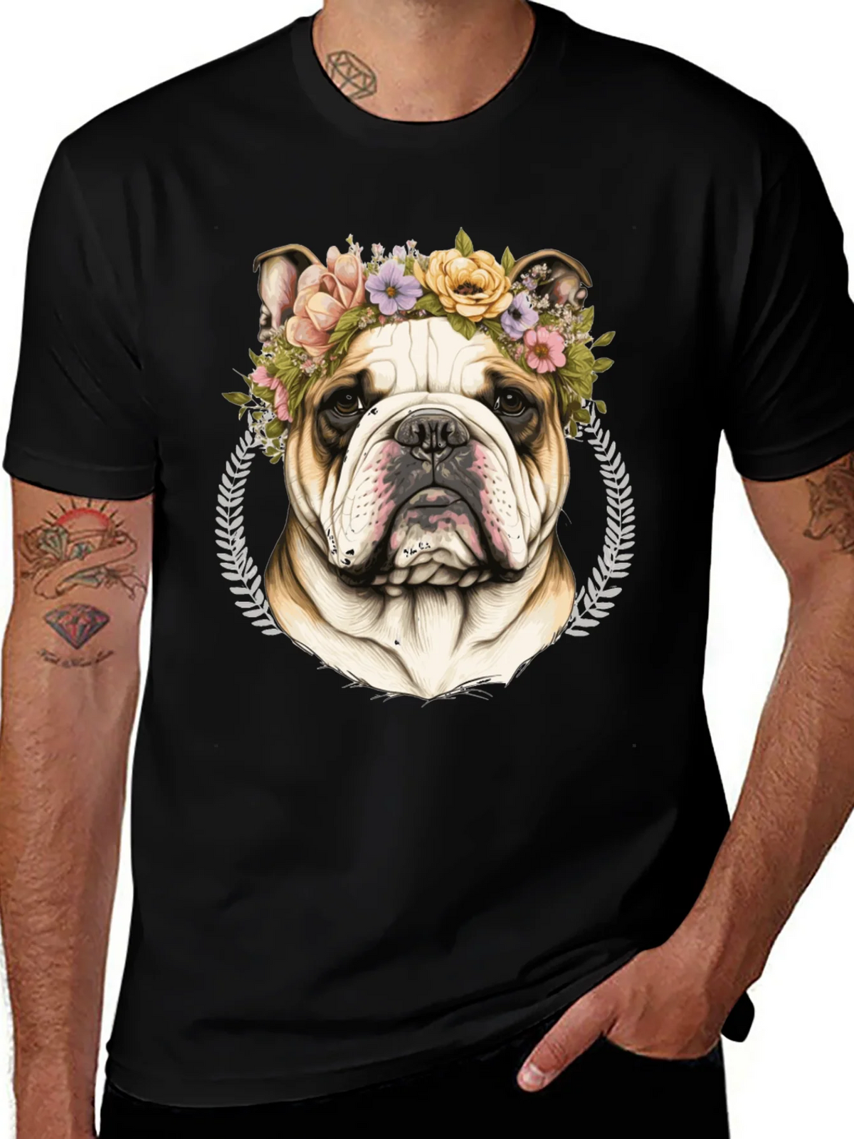 Bulldog Floral Crown Graphic Tee product image 1