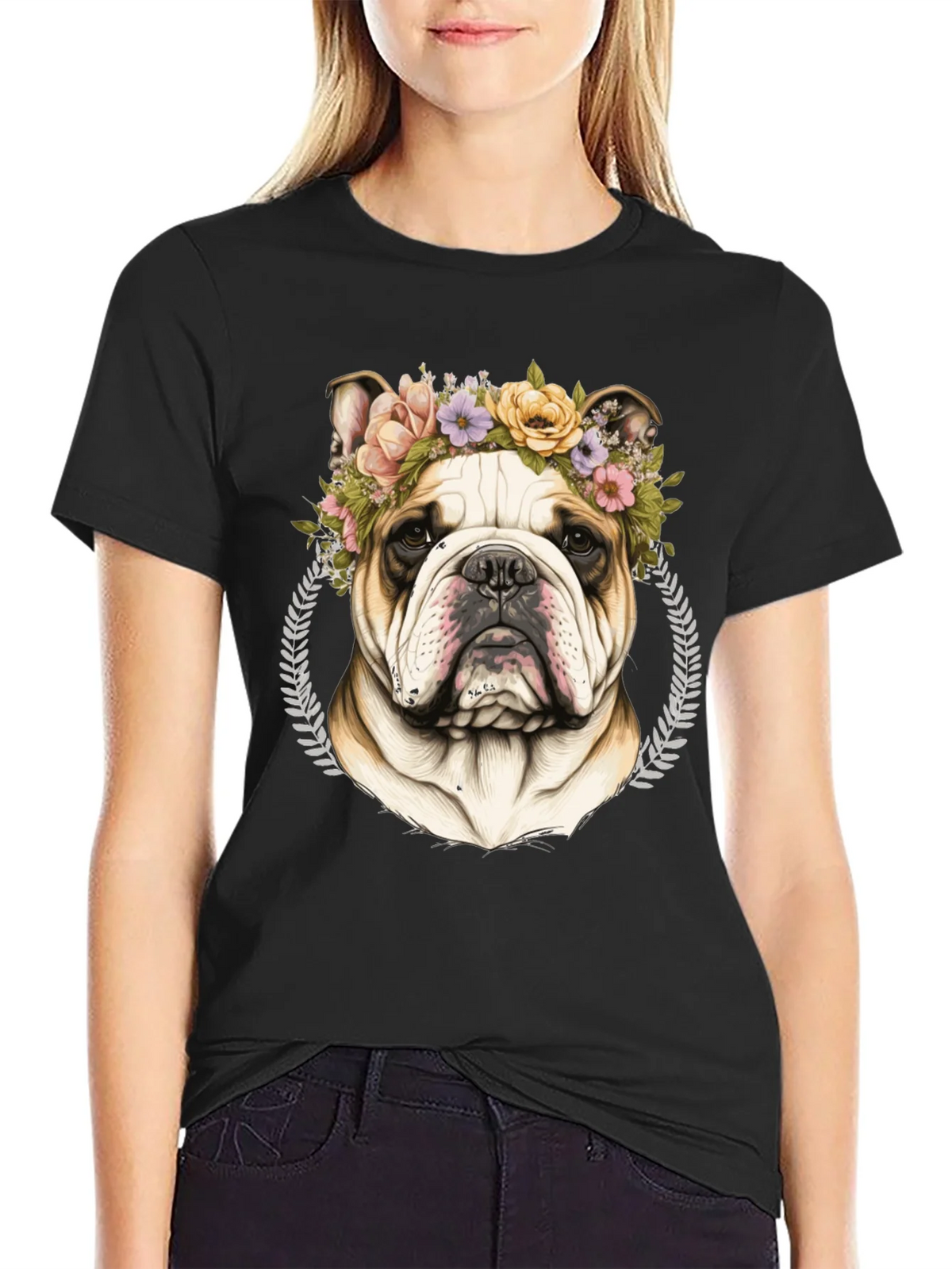 Bulldog Floral Crown Graphic Tee product image 5
