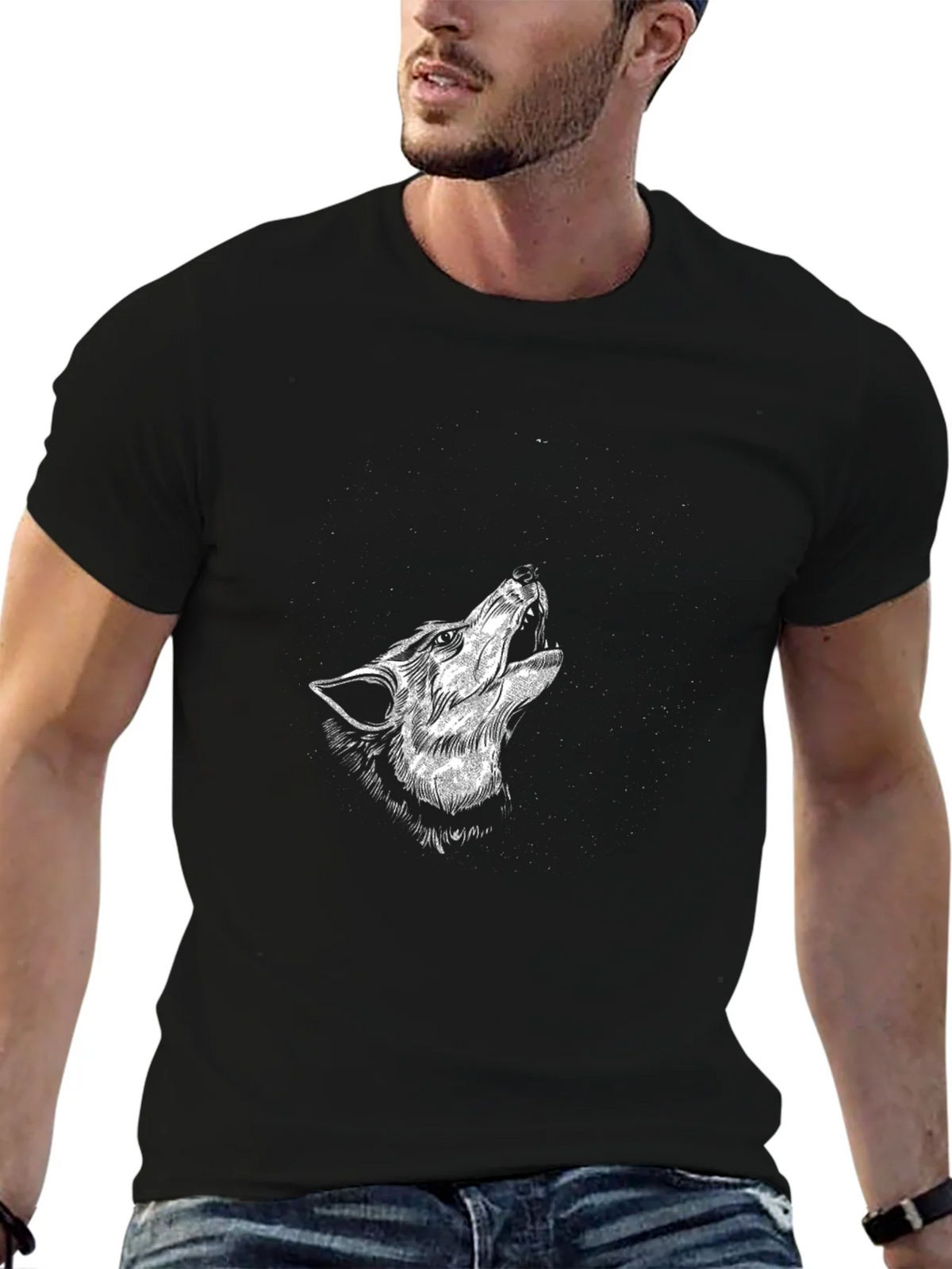 Black Wolf Howl Graphic Tee - Stylish Mens T-Shirt product image 9