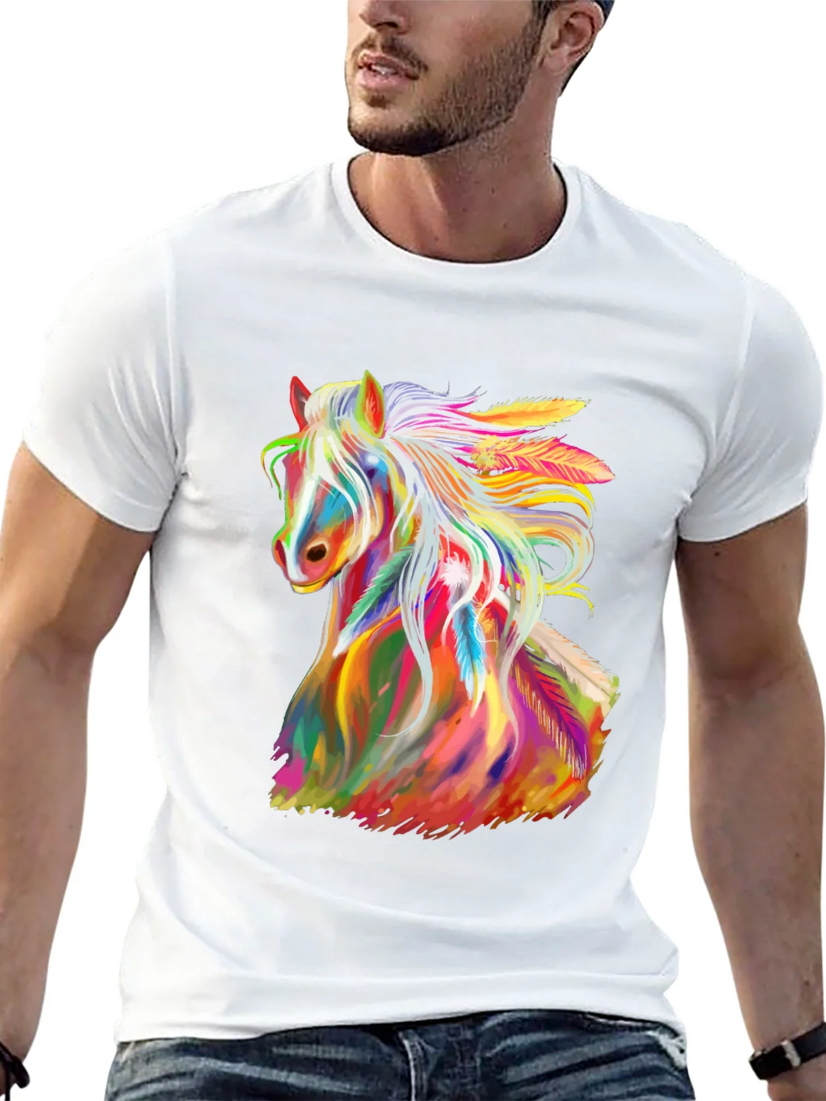 Rainbow Horse Graphic Tee - Mens Black T-Shirt product image 4