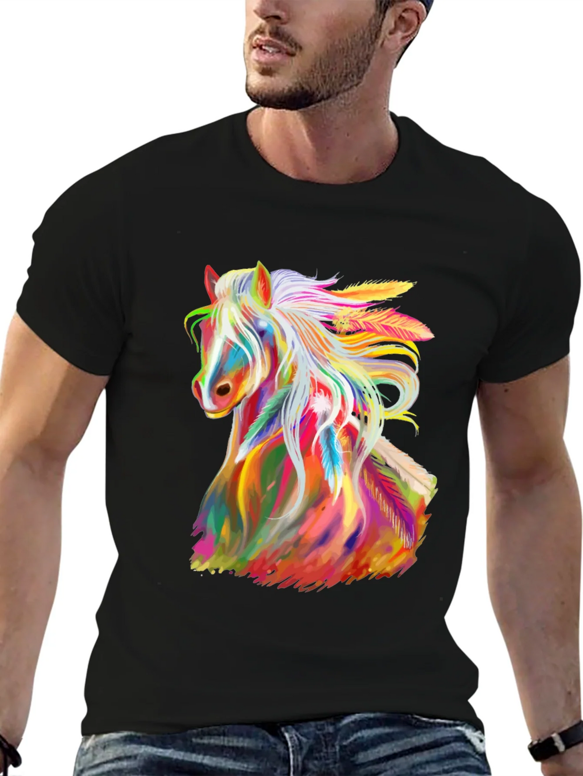 Rainbow Horse Graphic Tee - Mens Black T-Shirt product image 9