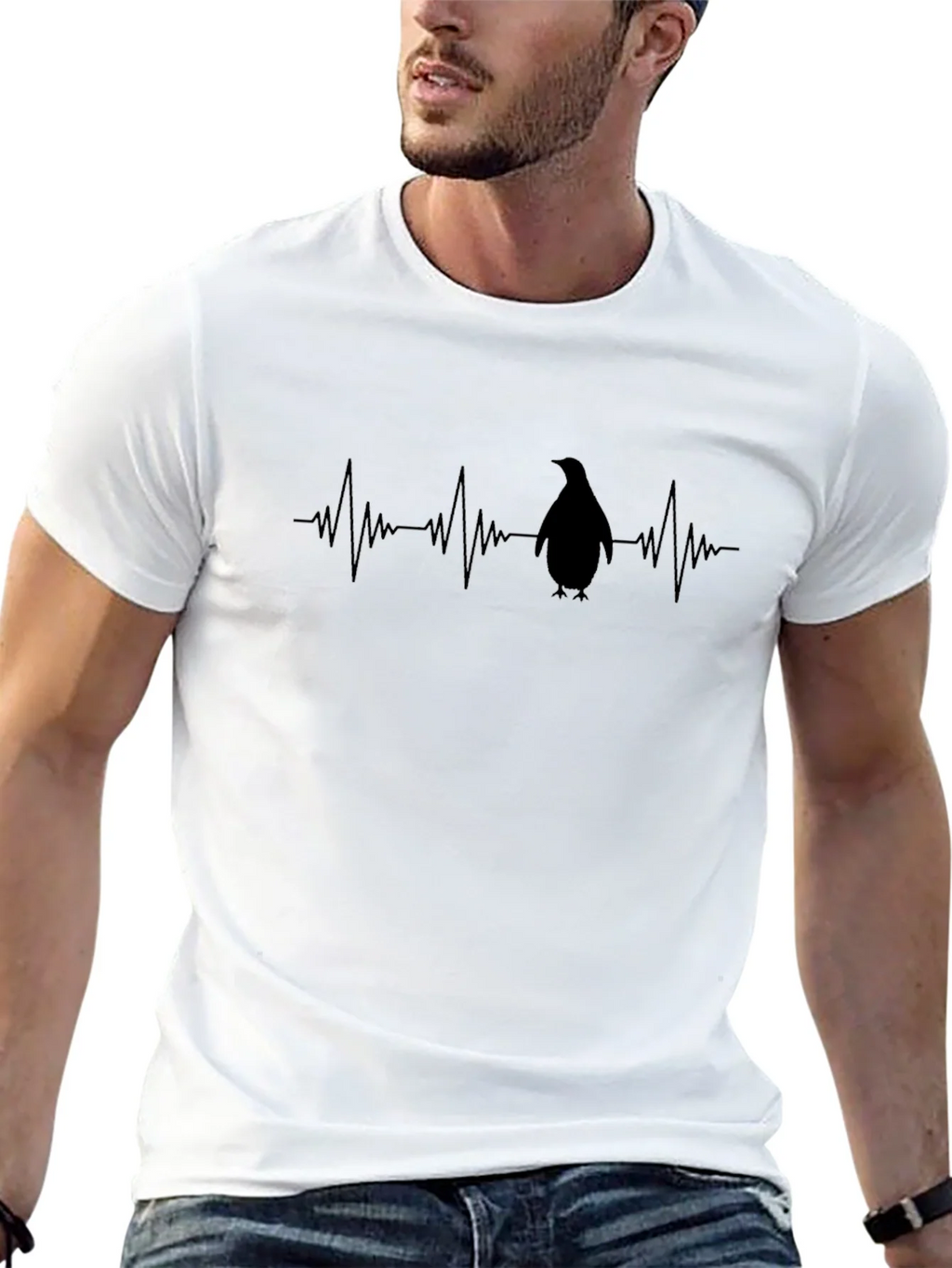 Penguin Heartbeat Graphic Tee - Black T-Shirt product image 4