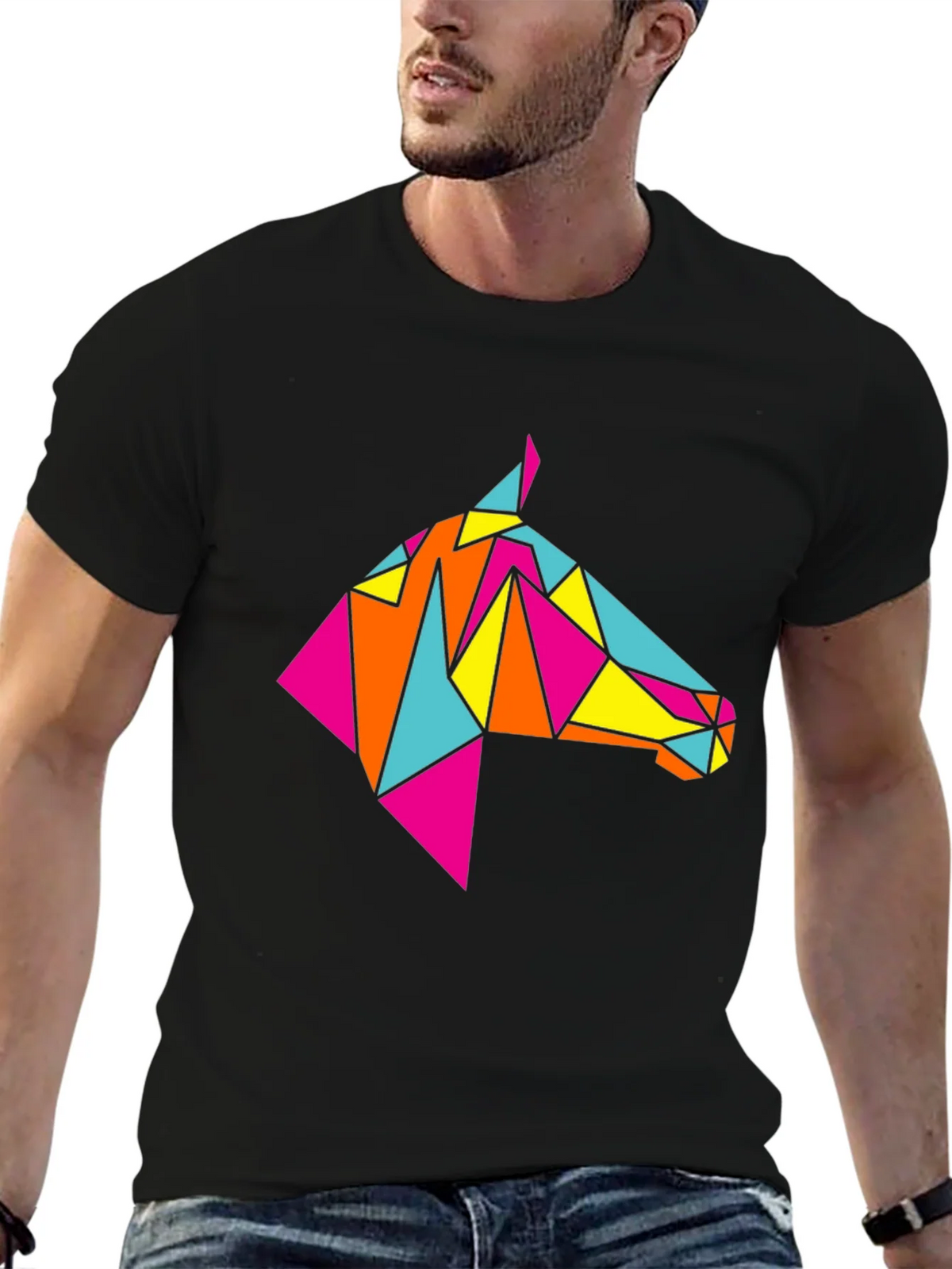 Geometric Horse Tee - Stylish Black Graphic T-Shirt product image 9