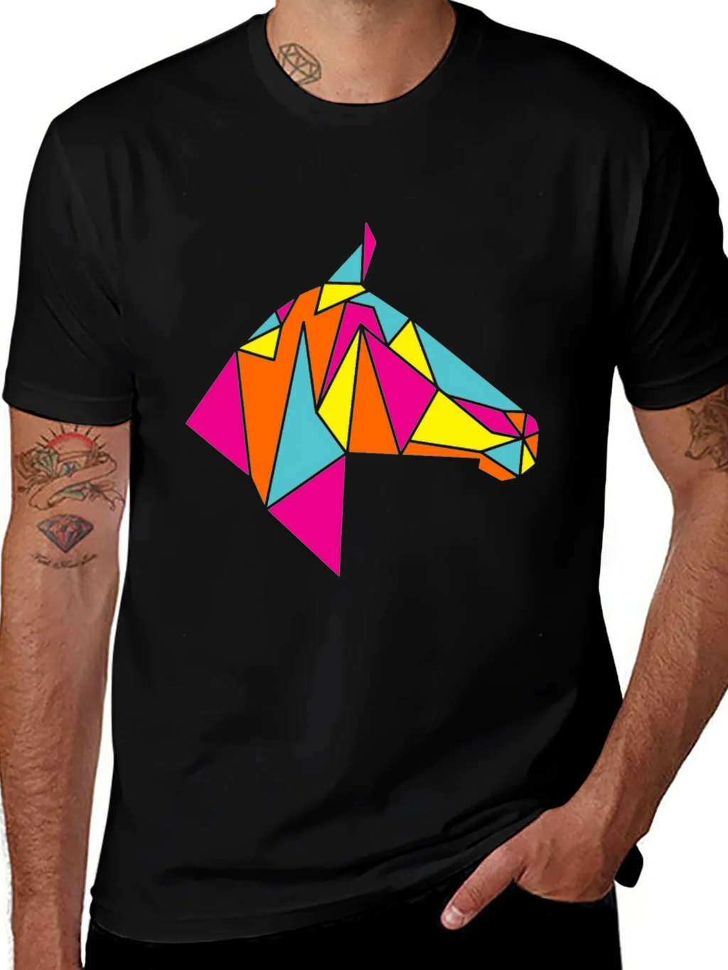 Geometric Horse Tee - Stylish Black Graphic T-Shirt product image 1