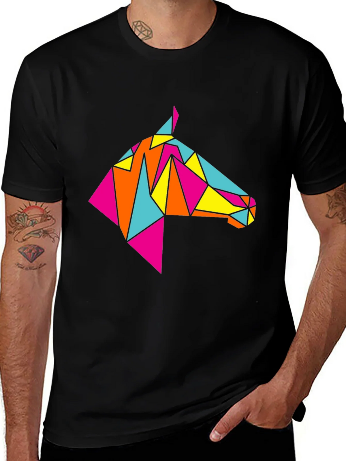 Geometric Horse Tee - Stylish Black Graphic T-Shirt product image 1