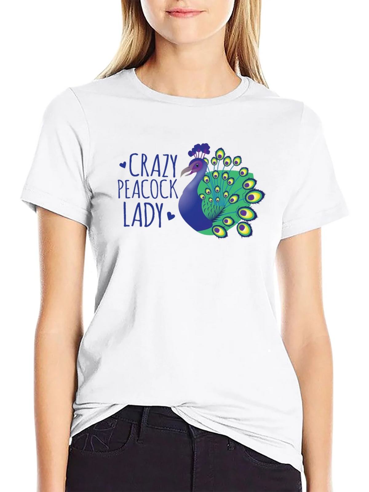 Crazy Peacock Lady Graphic T-Shirt - Fun Novelty Tee product image 11