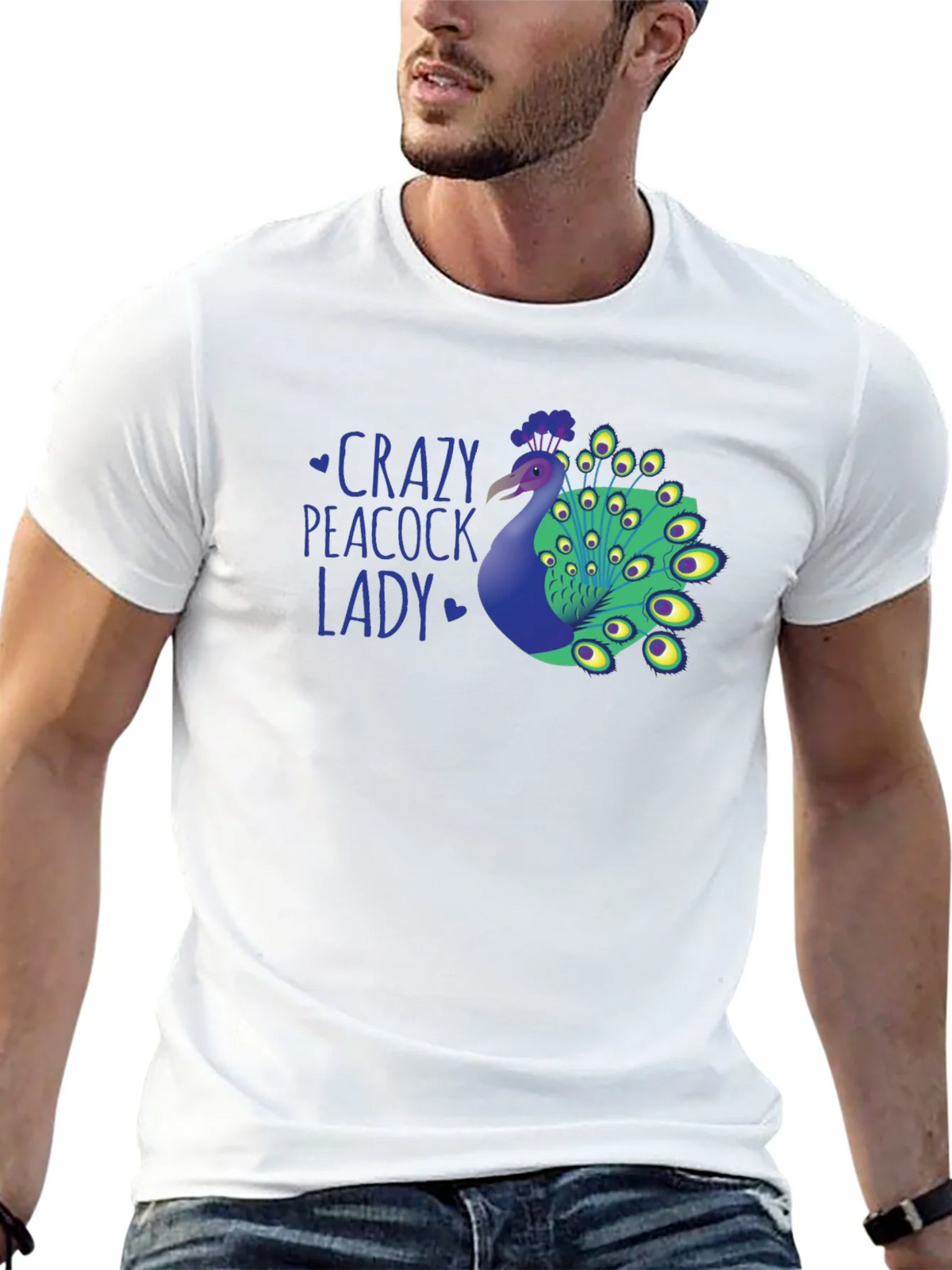 Crazy Peacock Lady Graphic T-Shirt - Fun Novelty Tee product image 4