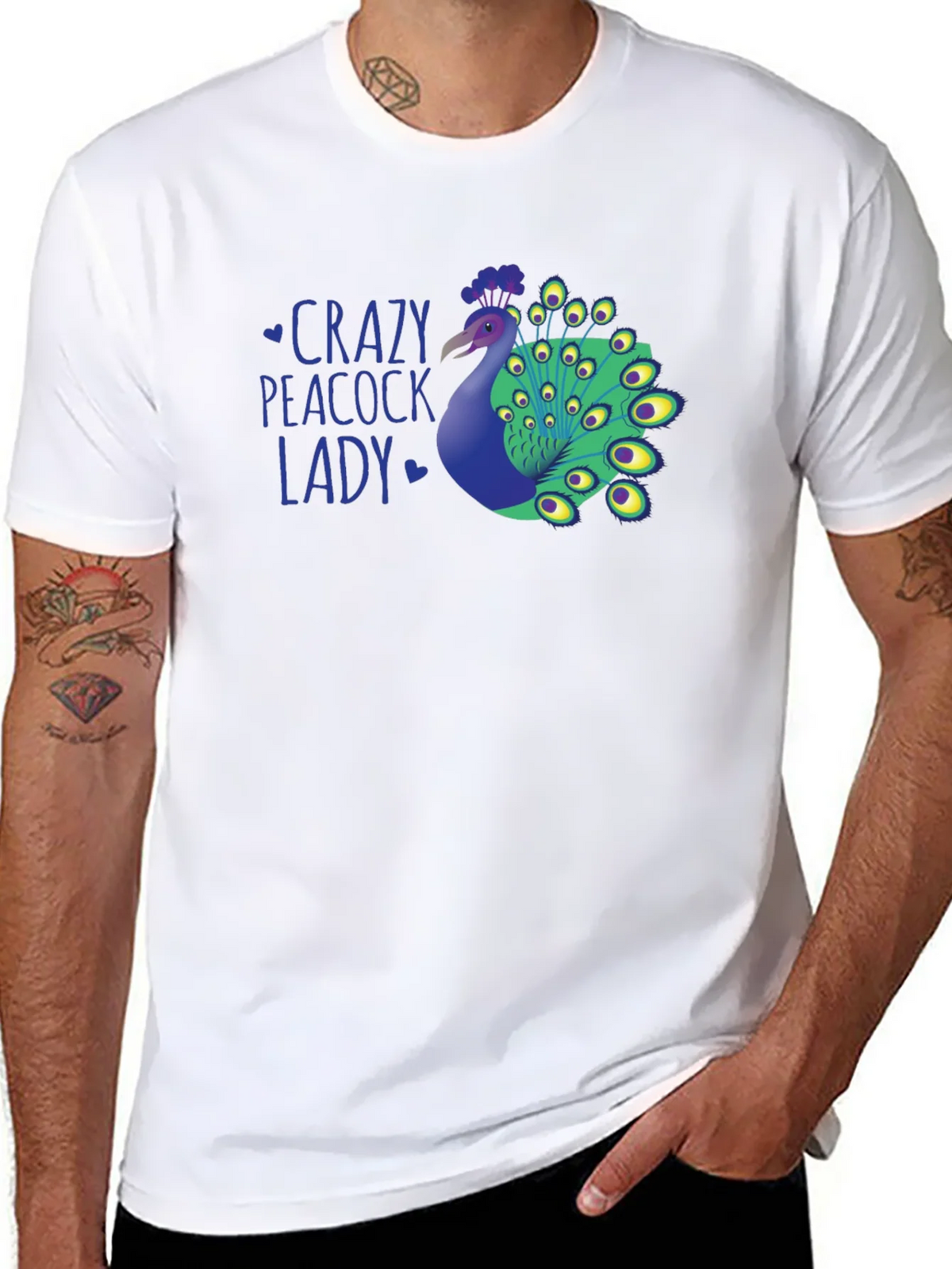 Crazy Peacock Lady Graphic T-Shirt - Fun Novelty Tee product image 10