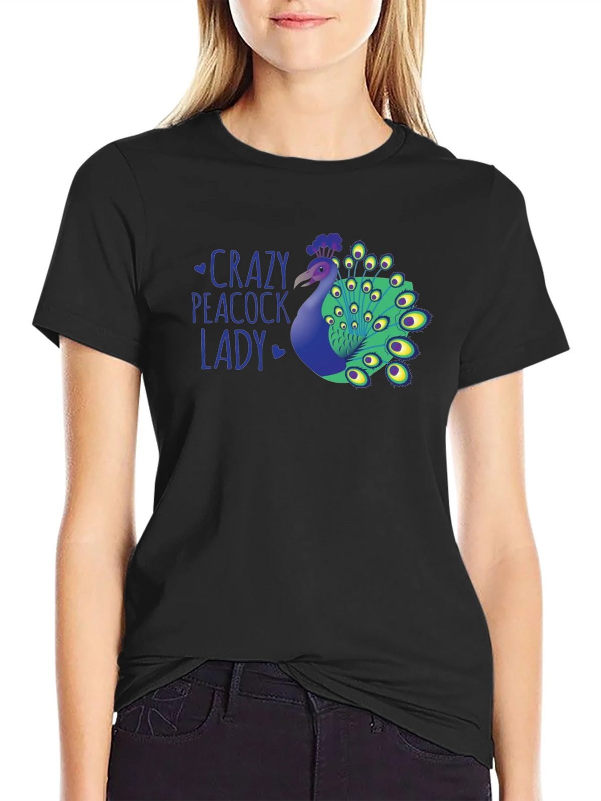 Crazy Peacock Lady Graphic T-Shirt - Fun Novelty Tee product image 5