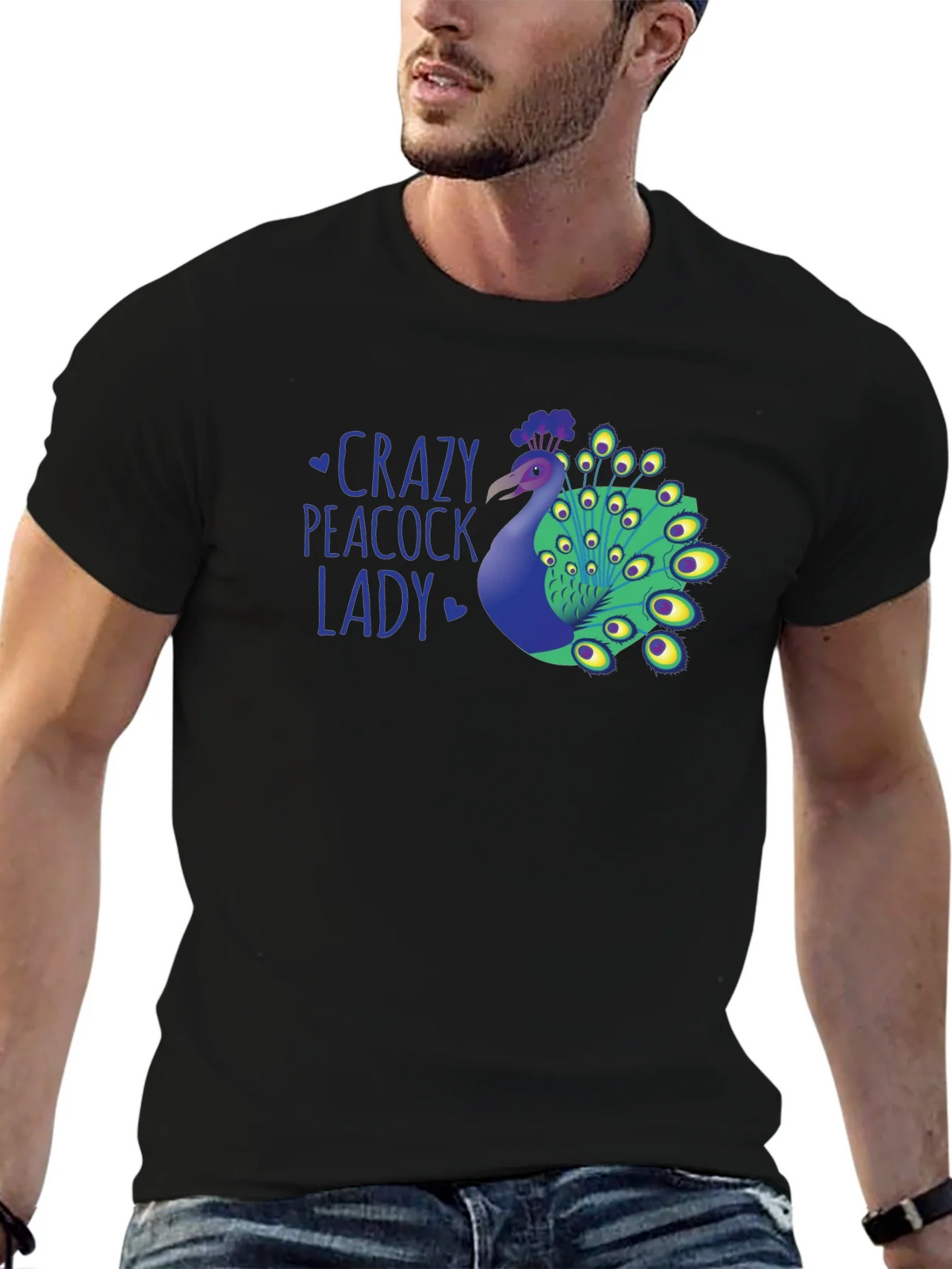 Crazy Peacock Lady Graphic T-Shirt - Fun Novelty Tee product image 9