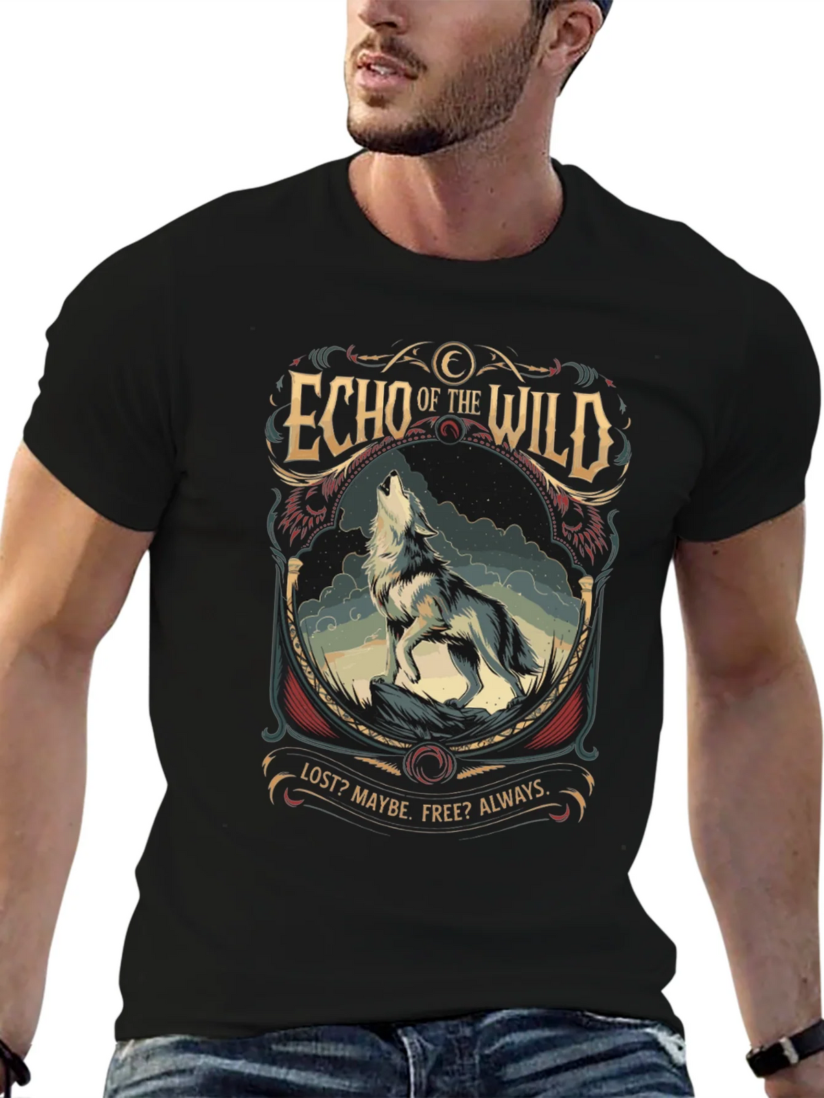 Echo of the Wild Wolf Graphic T-Shirt product image 9