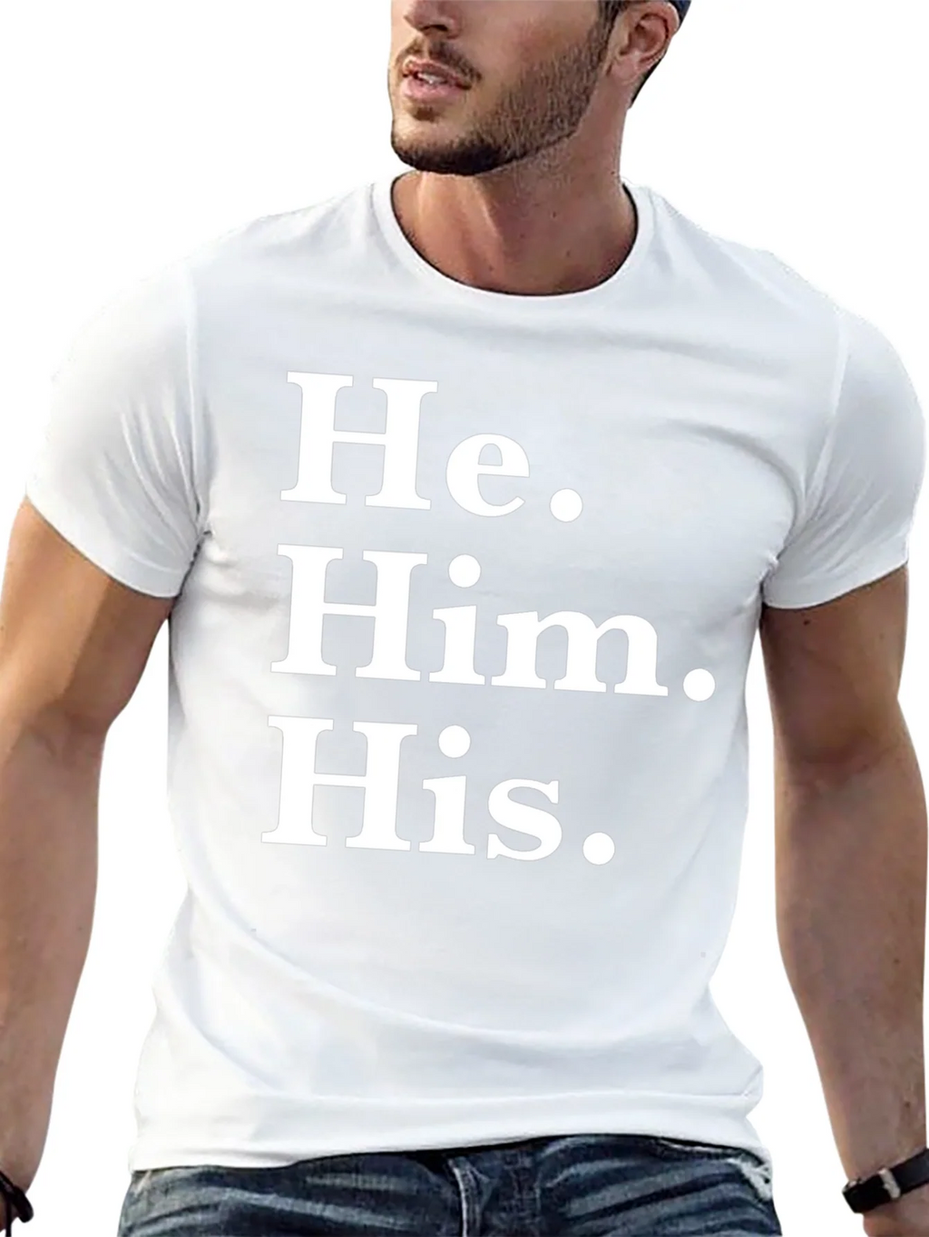 He Him His Pronoun T-Shirt - Black Cotton Tee product image 4