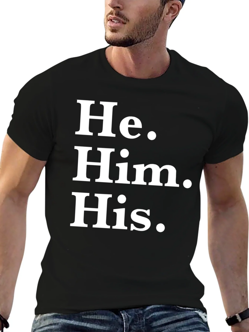 He Him His Pronoun T-Shirt - Black Cotton Tee product image 9
