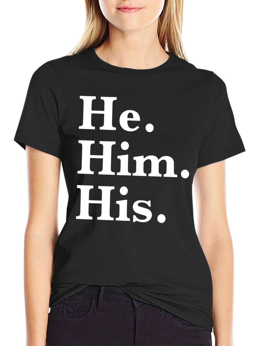 He Him His Pronoun T-Shirt - Black Cotton Tee product image 5