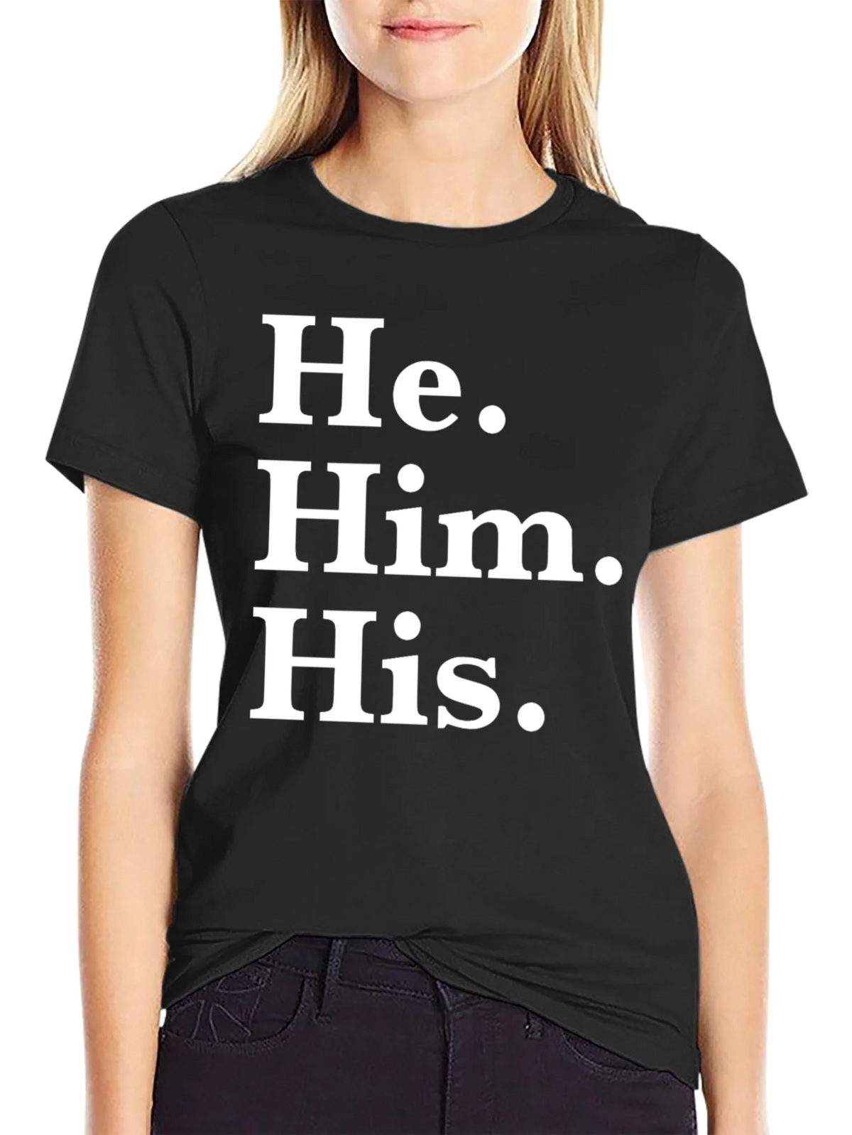 He Him His Pronoun T-Shirt - Black Cotton Tee product image 5