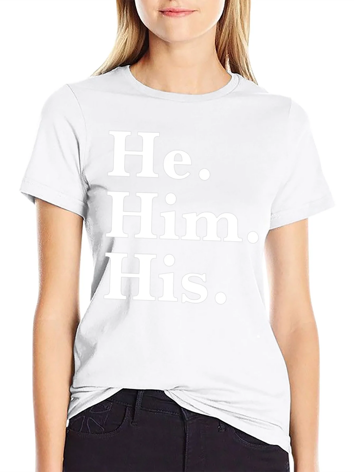 He Him His Pronoun T-Shirt - Black Cotton Tee product image 11