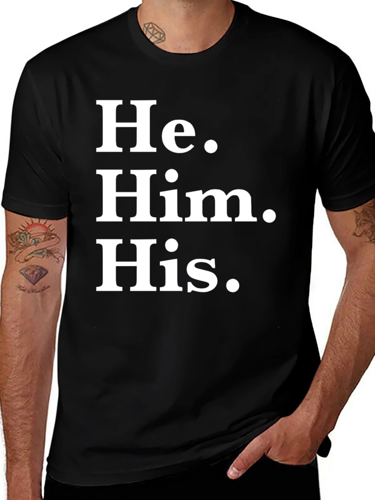 He Him His Pronoun T-Shirt - Black Cotton Tee product image 1