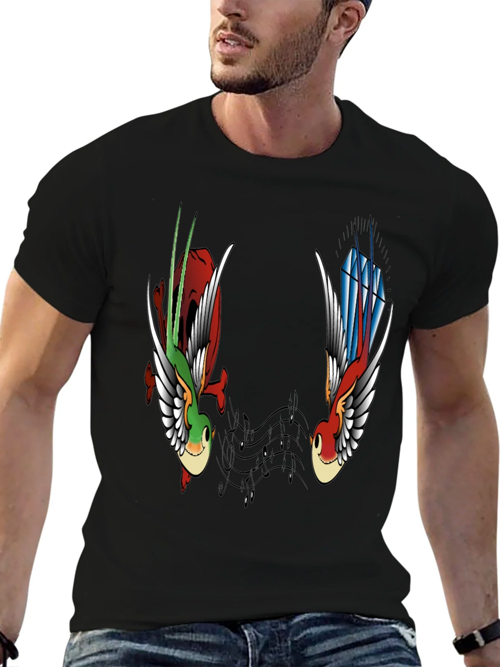 Music Birds Graphic Tee - Black Casual T-Shirt product image 9