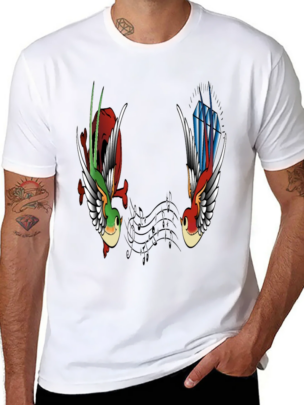 Music Birds Graphic Tee - Black Casual T-Shirt product image 10