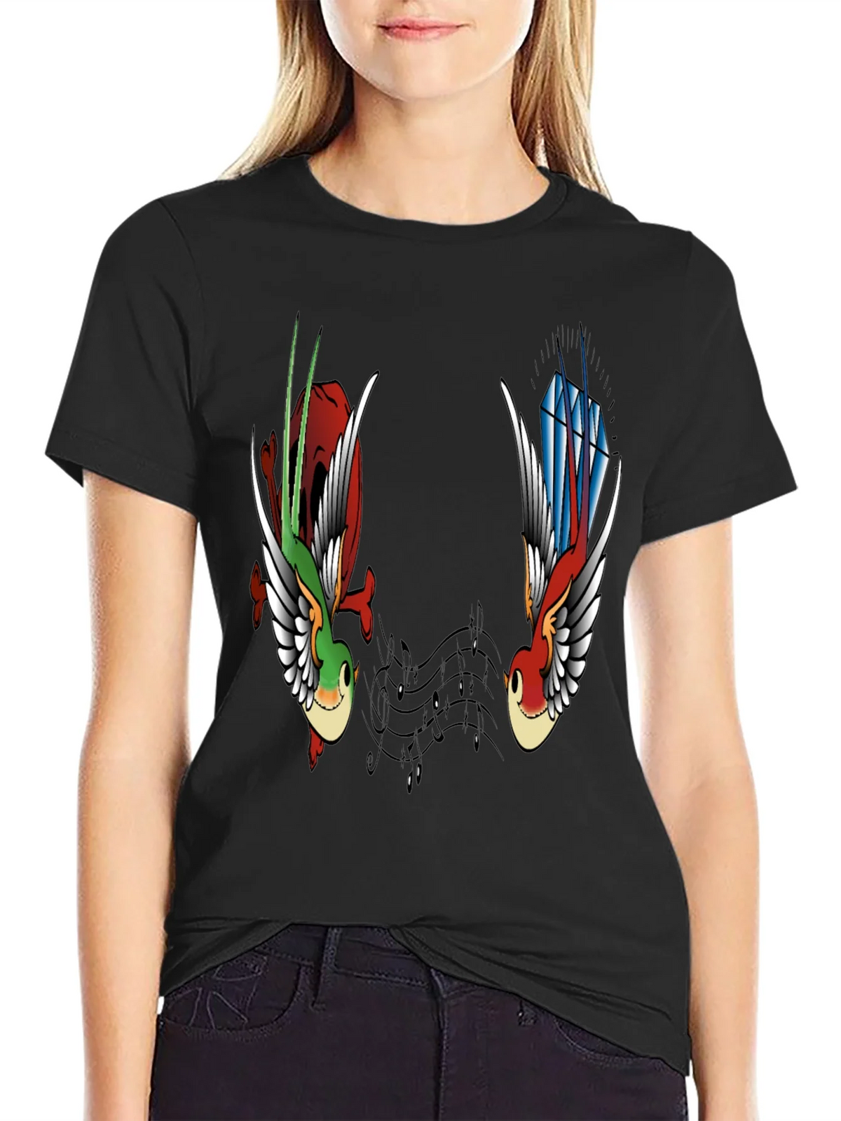 Music Birds Graphic Tee - Black Casual T-Shirt product image 5