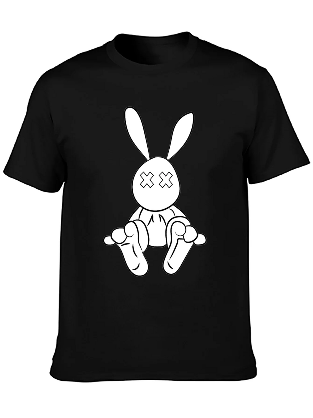 Black T-Shirt with Cartoon Rabbit Graphic product image 6