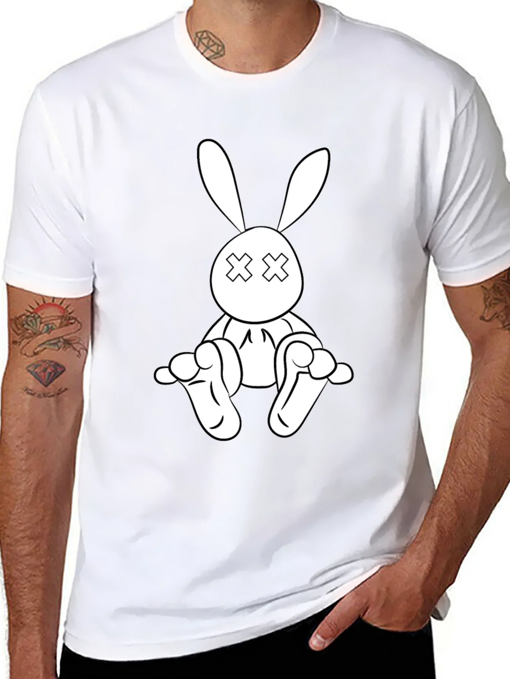 Black T-Shirt with Cartoon Rabbit Graphic product image 10
