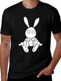Black T-Shirt with Cartoon Rabbit Graphic product image 1