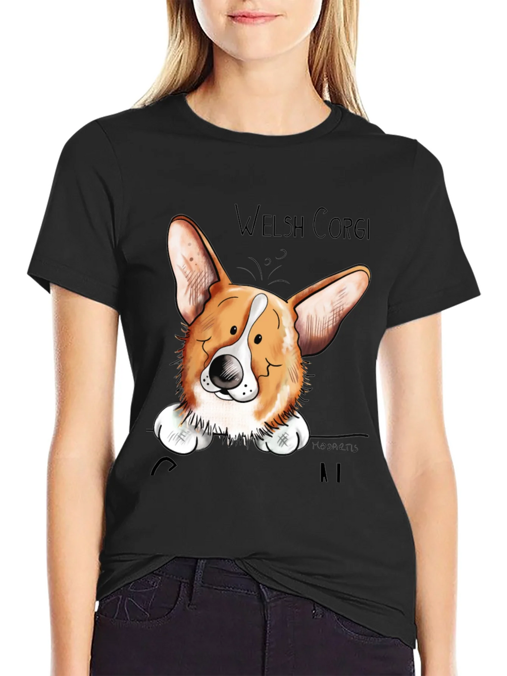 Welsh Corgi Cartoon Black T-Shirt product image 5