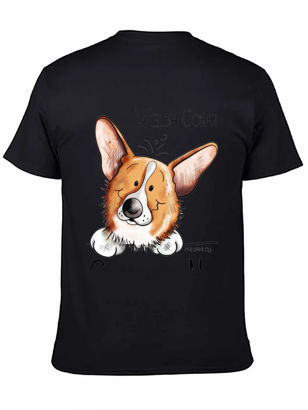 Welsh Corgi Cartoon Black T-Shirt product image 7