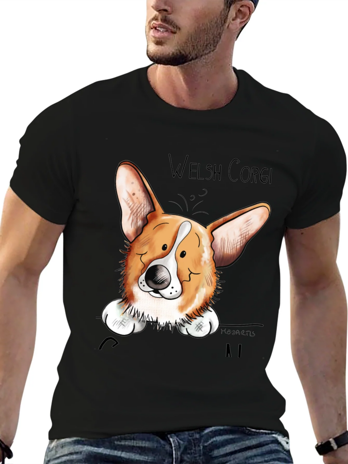 Welsh Corgi Cartoon Black T-Shirt product image 9