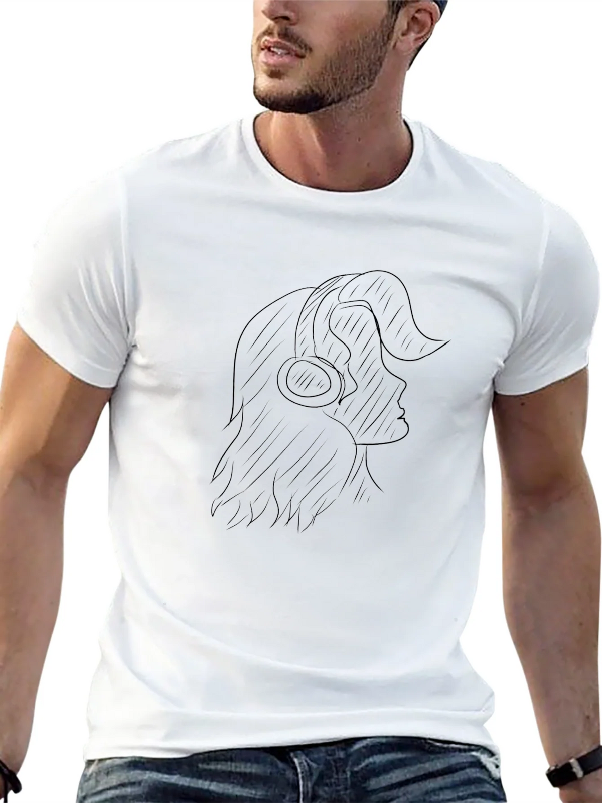 Black Graphic Tee - Woman with Headphones product image 4