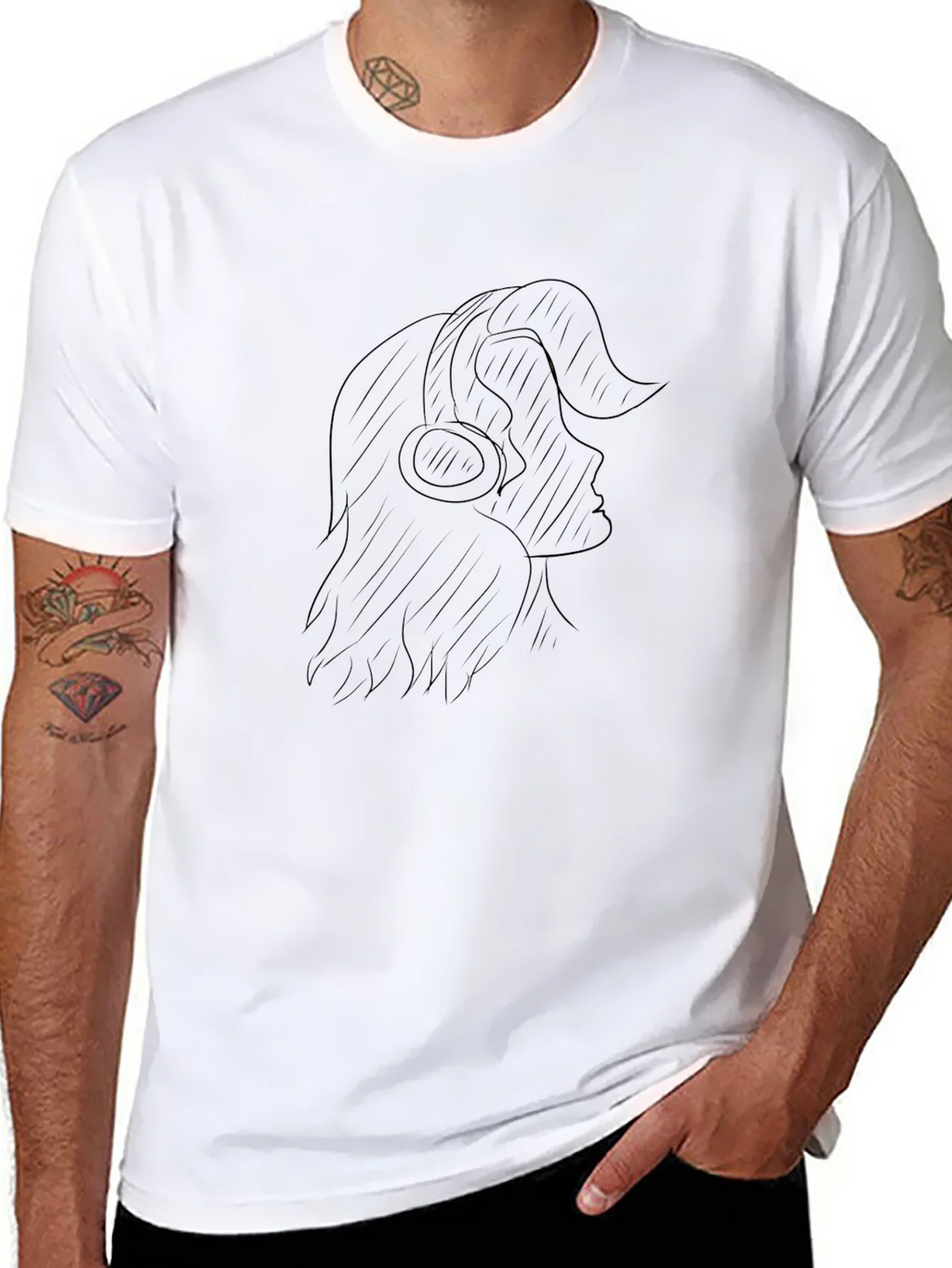 Black Graphic Tee - Woman with Headphones product image 10