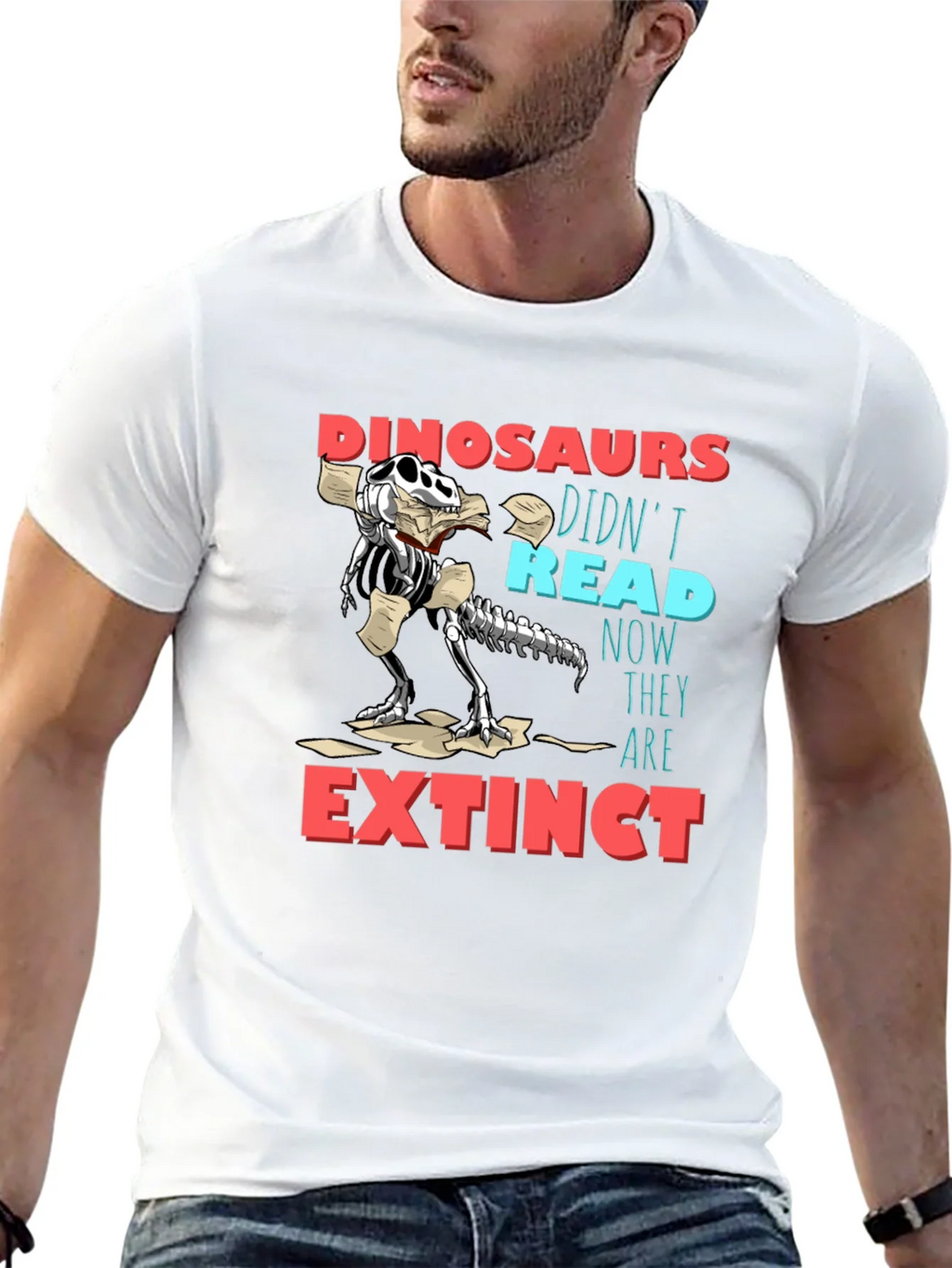 Dinosaurs Didnt Read Funny Graphic T-Shirt product image 4