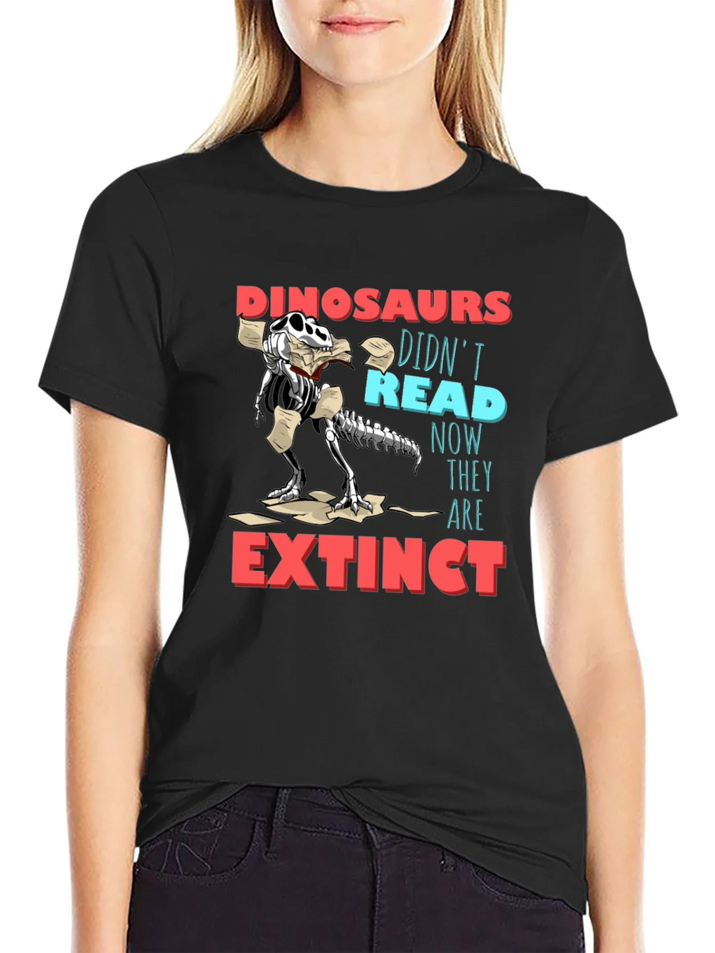 Dinosaurs Didnt Read Funny Graphic T-Shirt product image 5