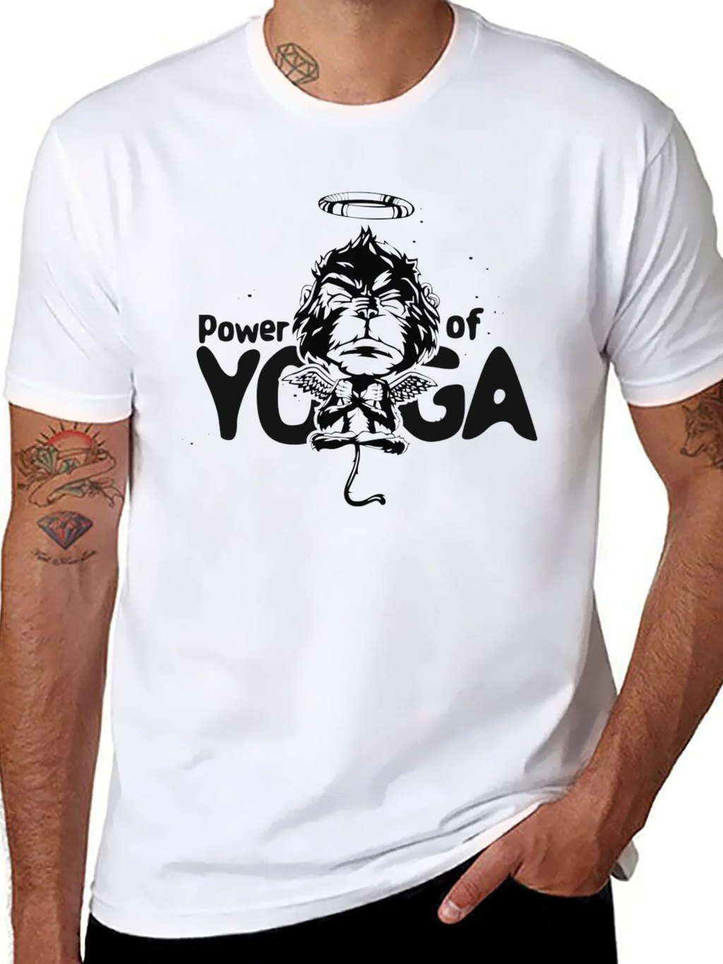 Black Graphic Tee: Angel Devil Monkey Design product image 10