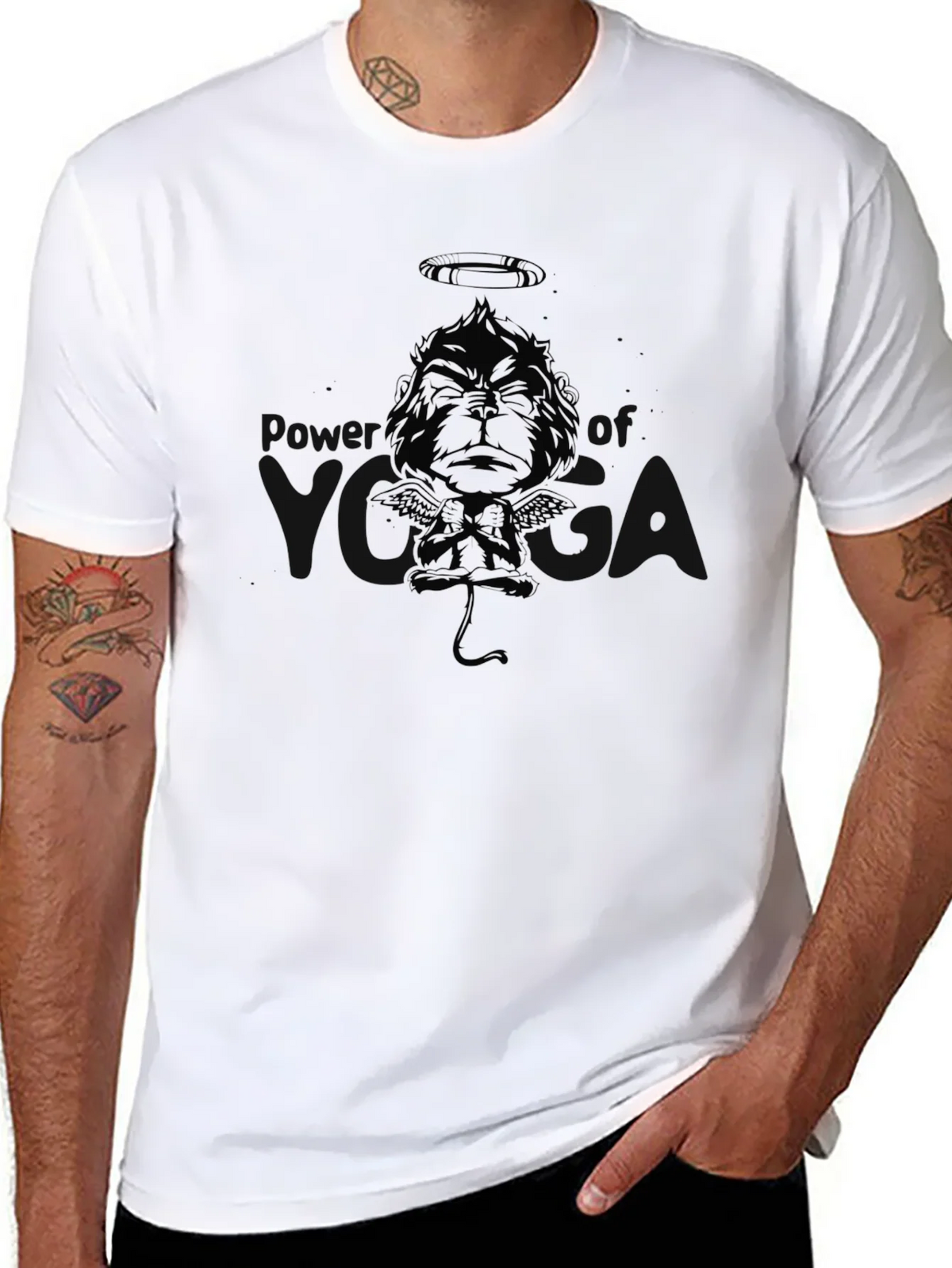 Black Graphic Tee: Angel Devil Monkey Design product image 10