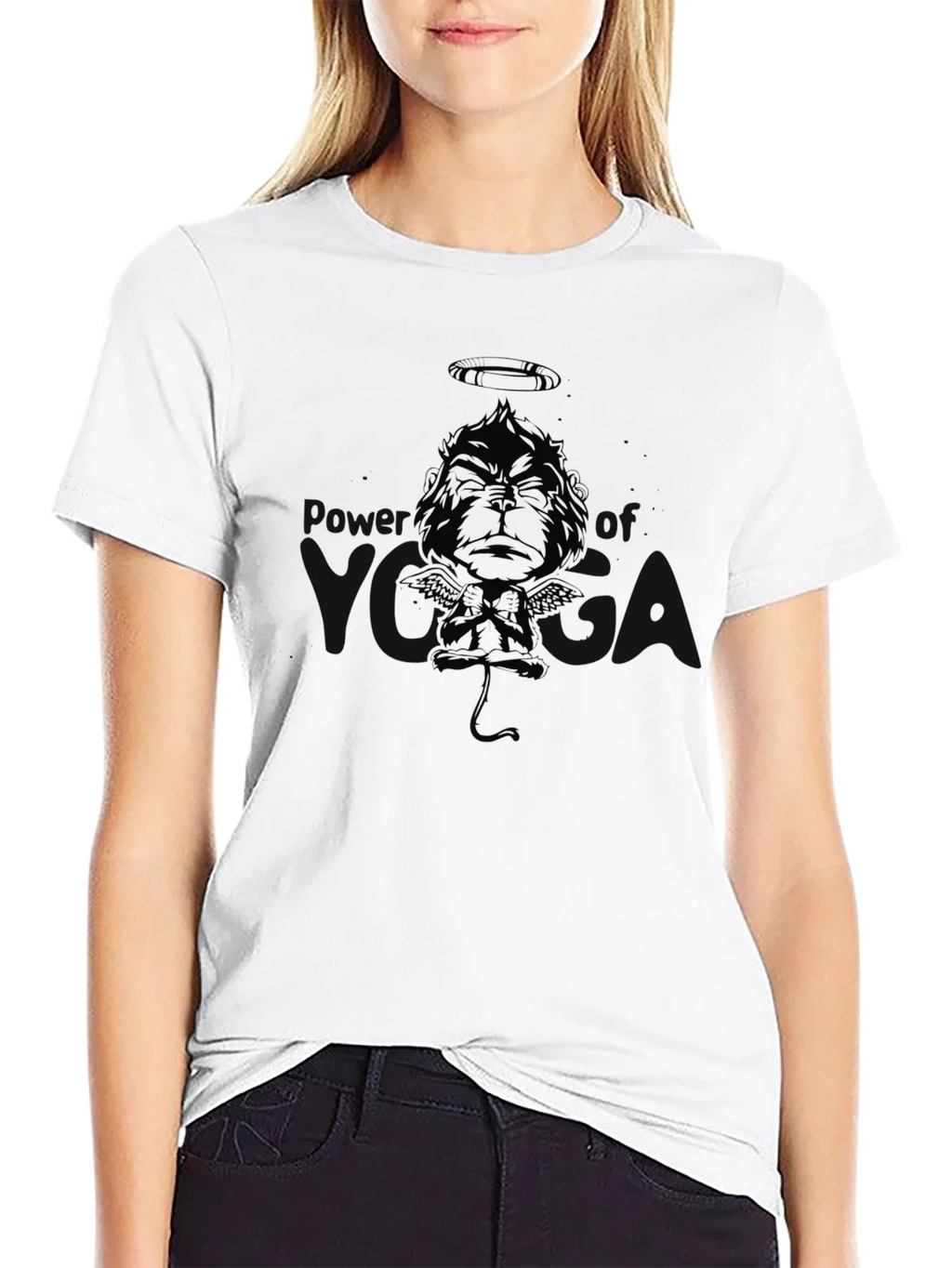 Black Graphic Tee: Angel Devil Monkey Design product image 11