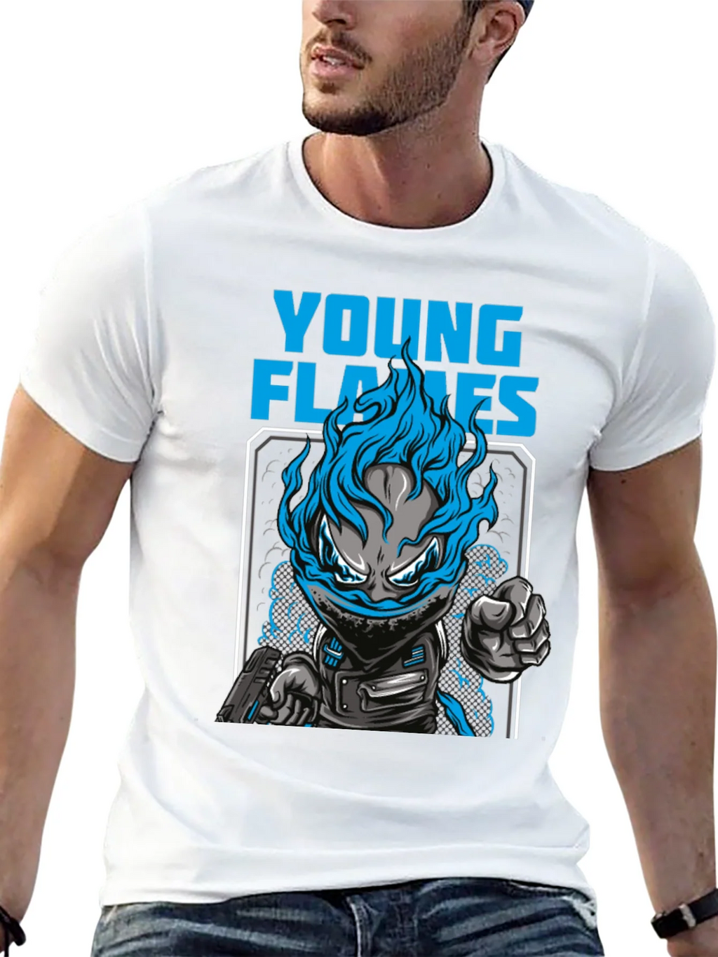 Young Flames Graphic T-Shirt - Blue Fire Design product image 4