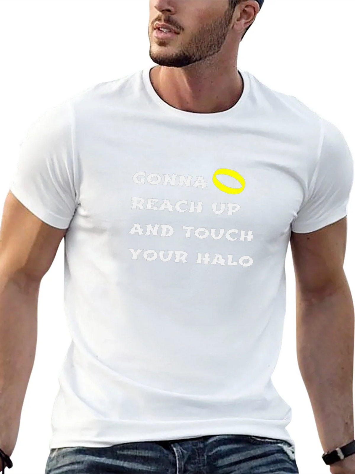 Gonna Reach Up and Touch Your Halo Black T-Shirt product image 4