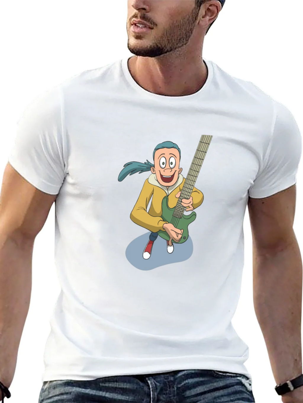 Cartoon Guitarist Graphic Tee - Black product image 4