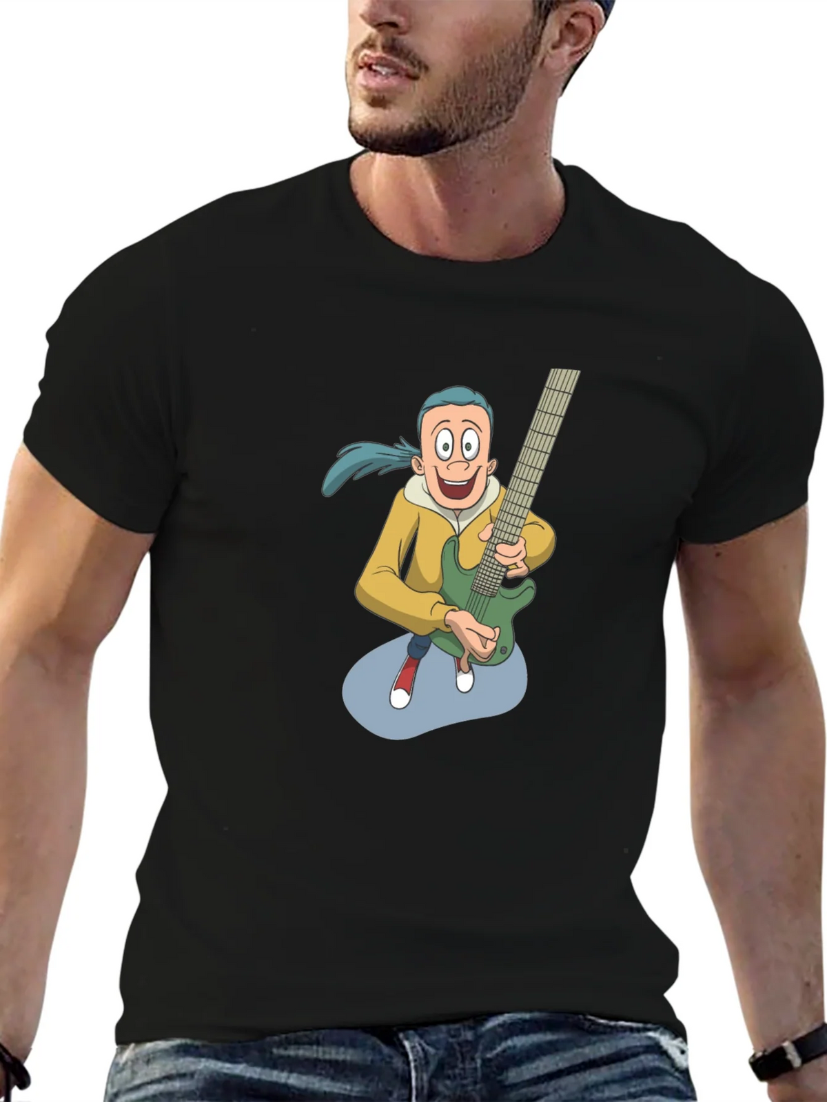 Cartoon Guitarist Graphic Tee - Black product image 9