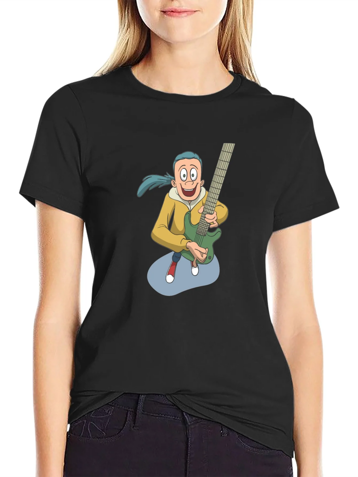 Cartoon Guitarist Graphic Tee - Black product image 5