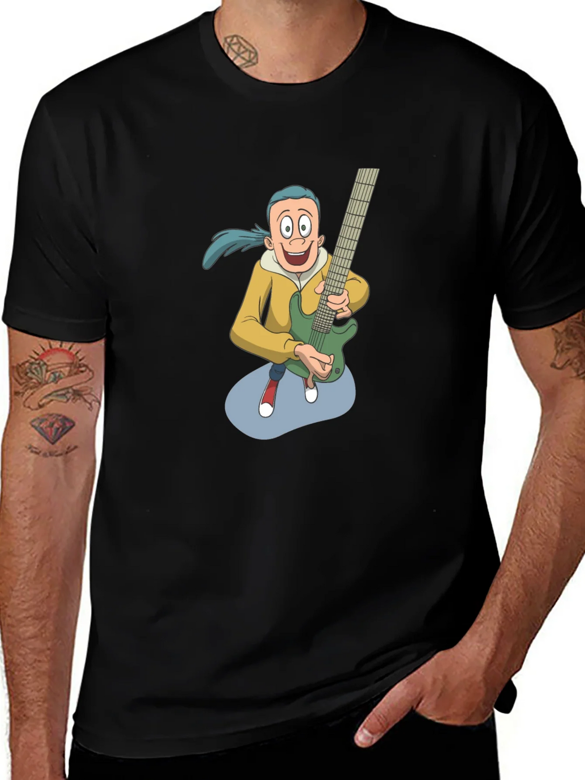 Cartoon Guitarist Graphic Tee - Black product image 1